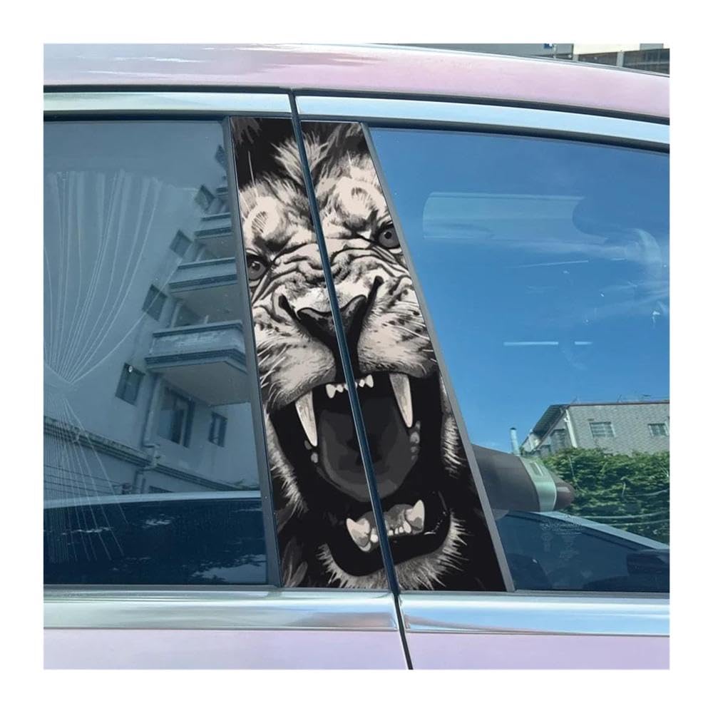 Body Parts 2pcs Car B-Pillar Decals Animal Lion Cartoon Auto Center Pillar Waterproof Sticker(C)