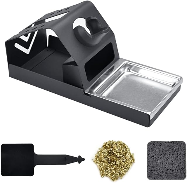 AFASOES Soldering Iron Stand, Soldering Iron Bench Top Stand Holder Full Metal Soldering Station Holder Stable Welding Solder Iron Tips Holder with Soldering Tip Iron Cleaner, Insulation Pad