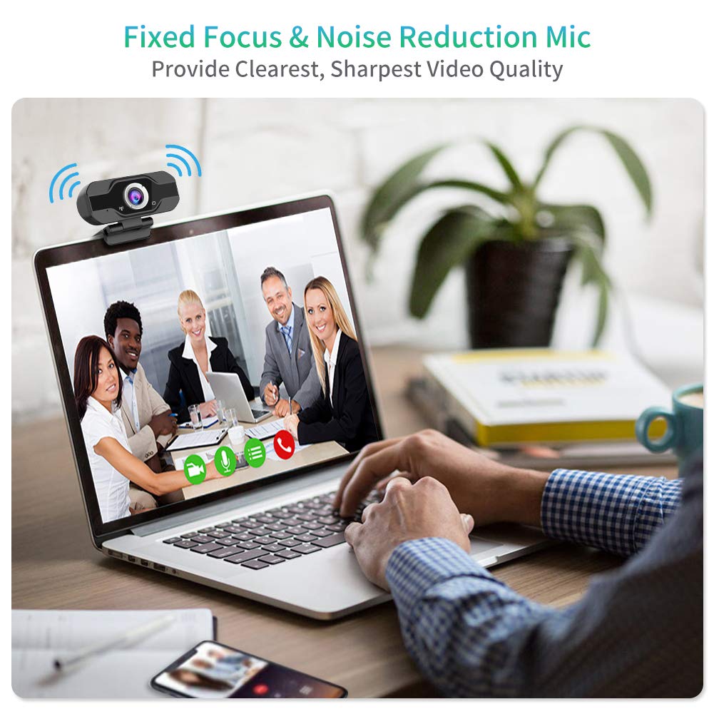 Webcam HD 1080P, webcam Full HD USB Camera con Microfono USB, compressione H.264 Upload più veloce, per videochat streaming (Black New)