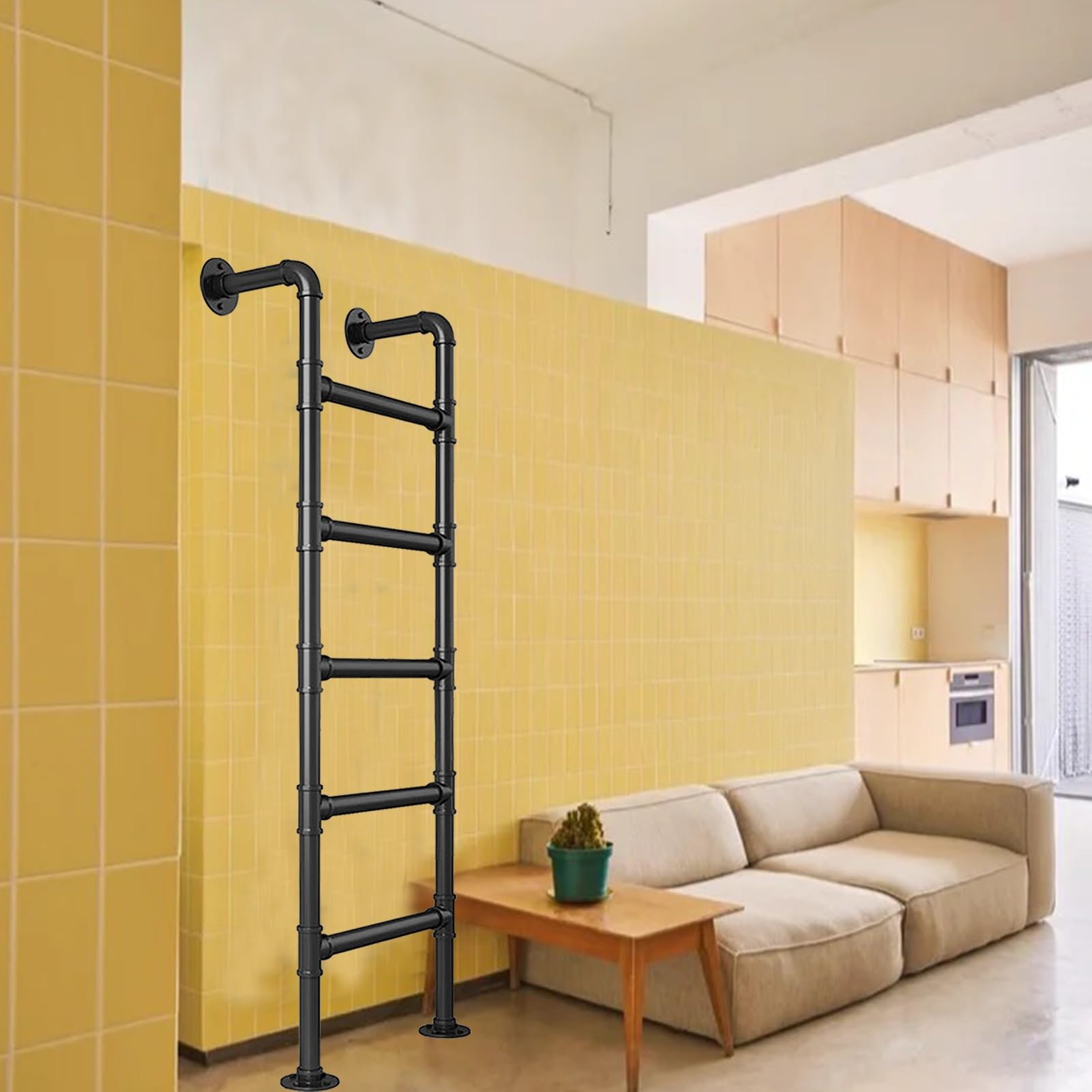 MXXQRHF Black Wrought Iron Loft Bunk Bed Ladder for Wall Mounted Basement Window Well 330lbs Capacity 51in Height