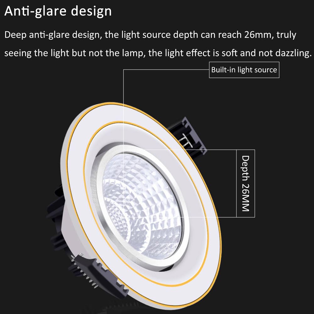 Paquete De 7 Focos Led COB Empotrables De 6 W con Ángulo Ajustable Y Antideslumbrante para Techo De Sala De Estar, 3000 K/4000 K/6000 K (Opcional),A-3000K