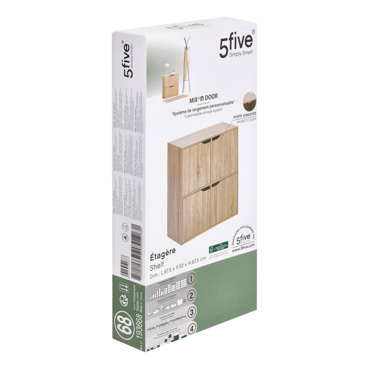 5Five - Scaffale contenitore con ante miste beige - 4 scomparti - 67,5x32x67,5 cm - Organizzazione della casa, soggiorno, camera da letto, accessorio per ufficio