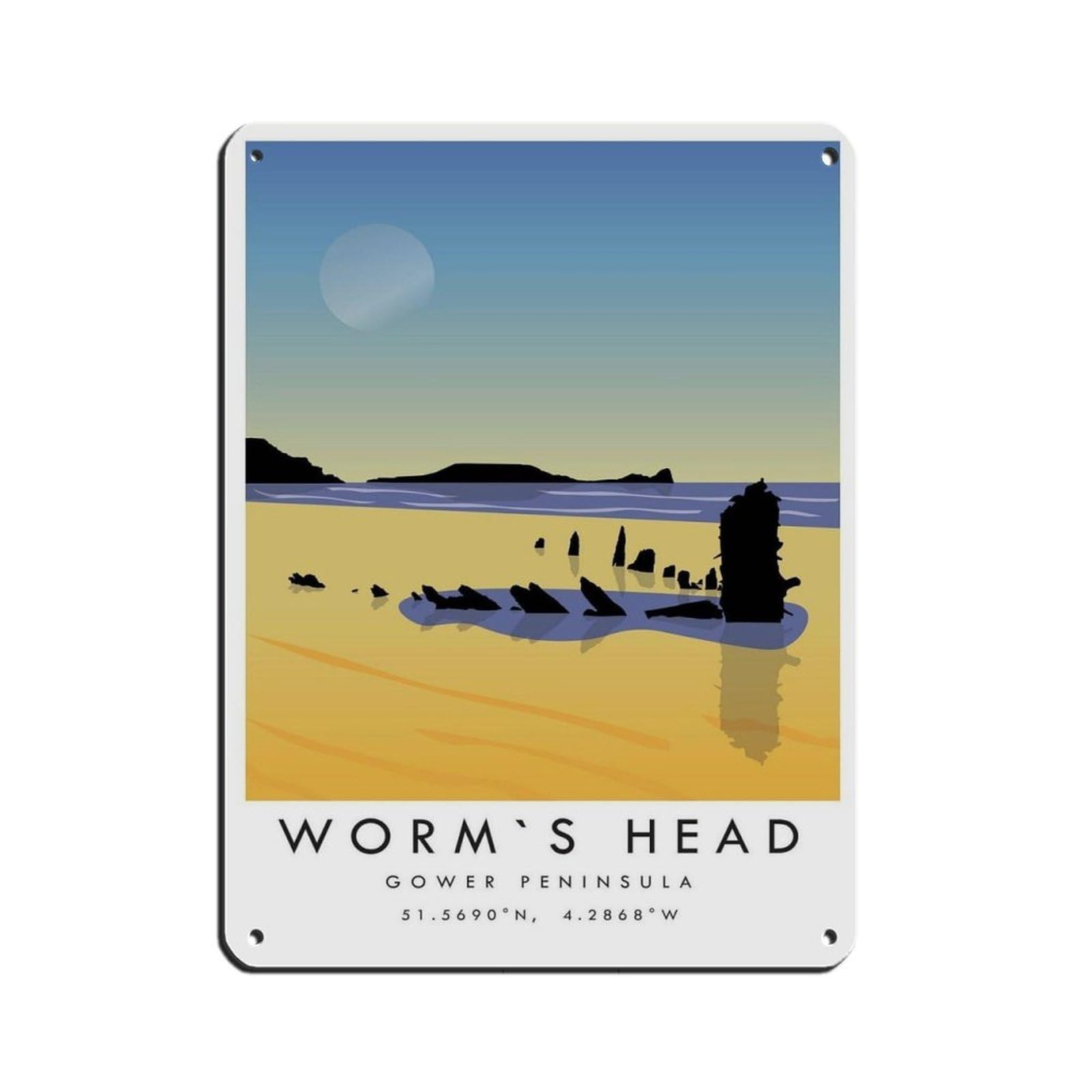 Worms Head Travel Poster,Colourful Wales Travel Retro Poster Metal Tin Sign Chic Art Retro Iron Painting Bar People Cave Cafe Family Garage Poster Wall Decoration 12x16inch(30x40cm)