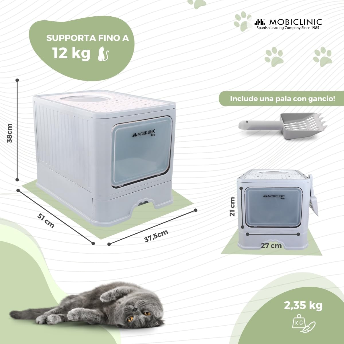 Mobiclinic® pets, Lettiera per gatti coperta, Cassetto estraibile, Include palett, Catbox, Doppia entrata frontale e superiore con coperchio, Griglia, Struttura smontabile