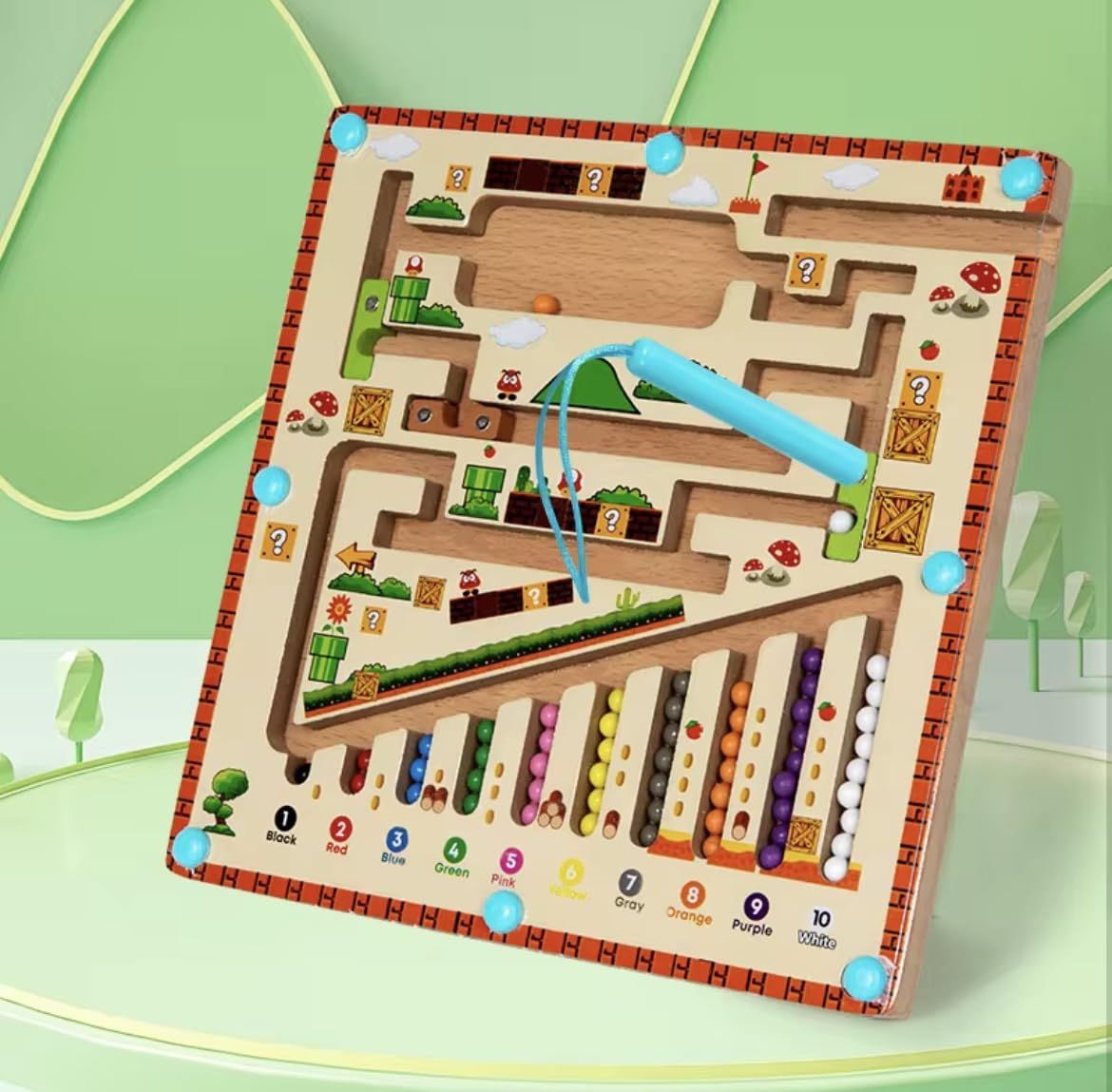 Magnetic Colour & Number Bead Maze, Wooden Montessori Puzzle Board Toy for Toddlers Ages 3+ - Image 2