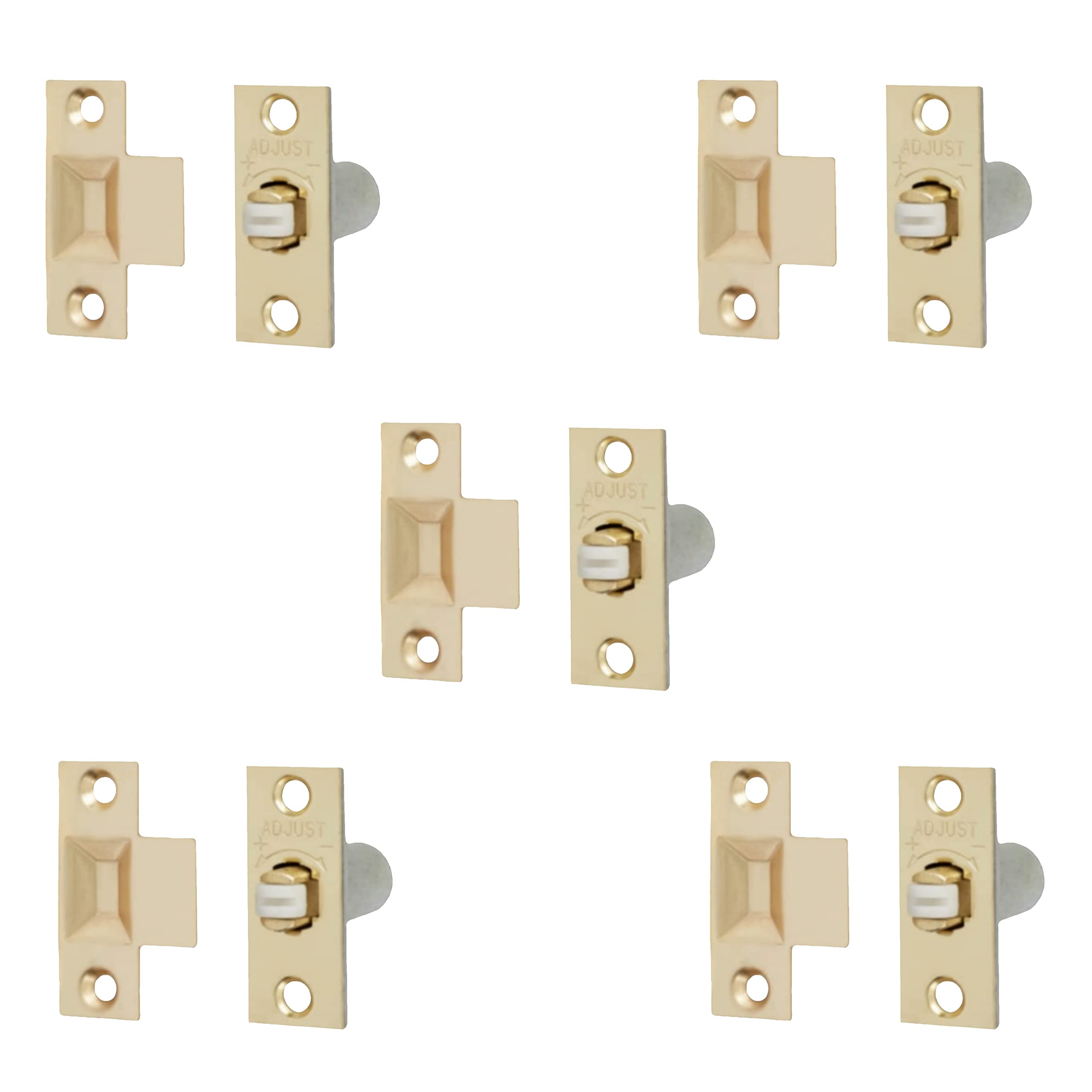Adjustable Roller Catch Spring Loaded Latch Lock for Internal Doors | Brass Plated | Pack of 5
