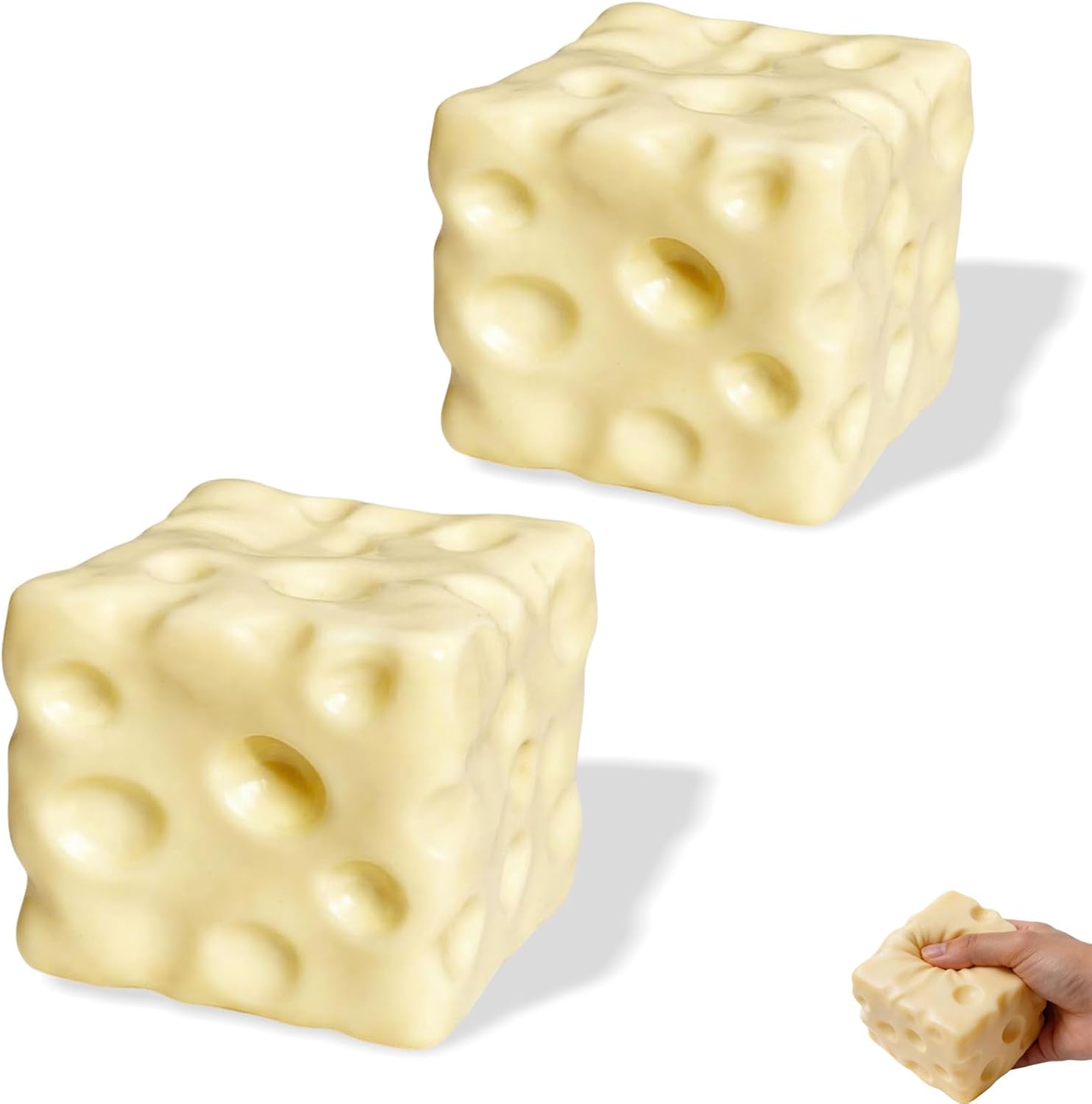 Squeeze Good Luck Cheese Squishy, Jumbo Butter Cheese Block Squishy, Slow Rebound Shapeable Squeeze Ball, Stress Relief Aid for Students Adults Home School and Travel (2 PCS)