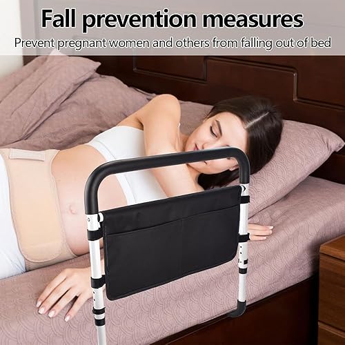 Miniatura 5 de Rieles de cama para personas mayores, riel de cama de altura ajustable y bolsillo de almacenamiento, rieles de asistencia de cama para personas