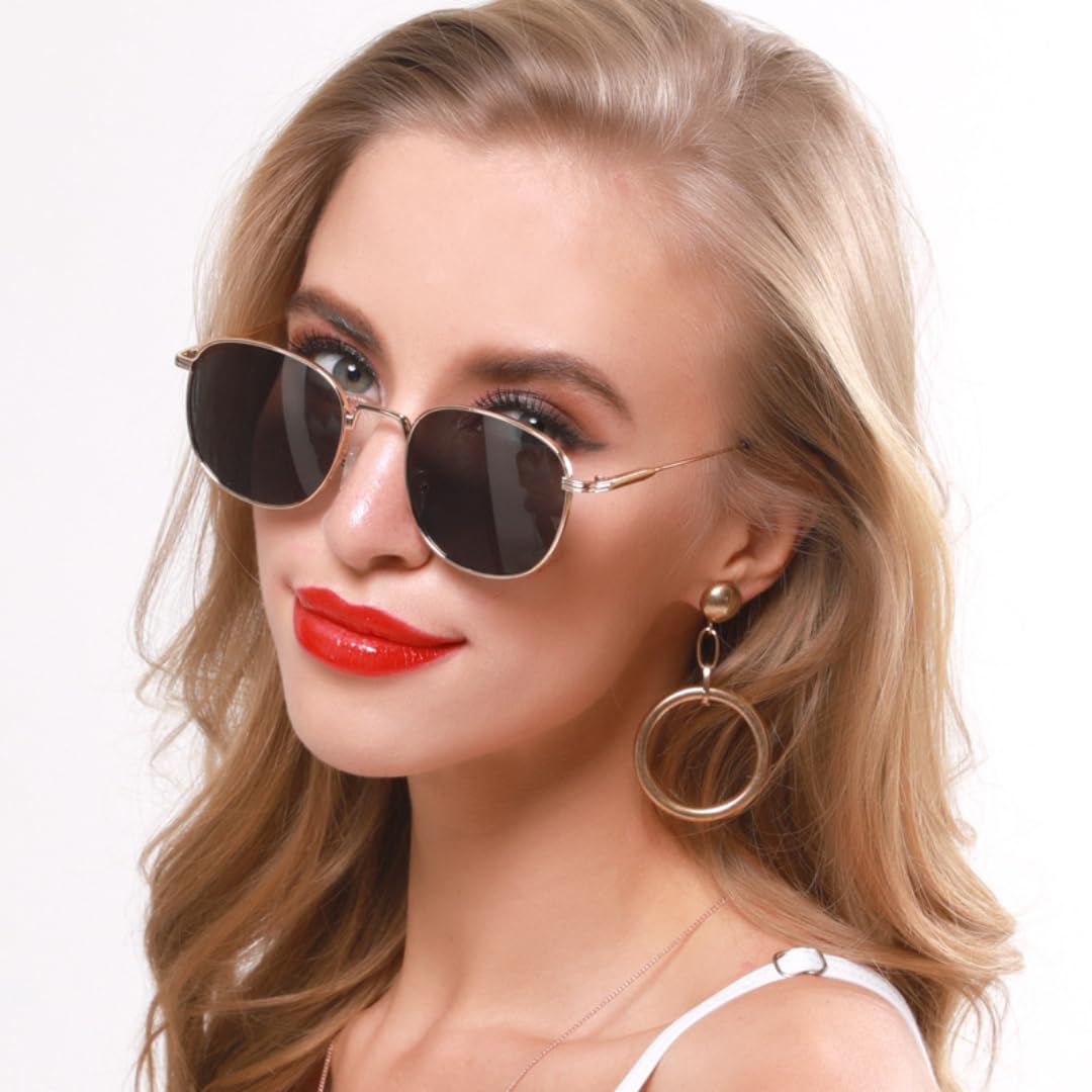 Occhiali da sole con protezione UV400 | Montatura rotonda in metallo, lenti nere e rosse | per donna, uomo, sport all'aria aperta e guida