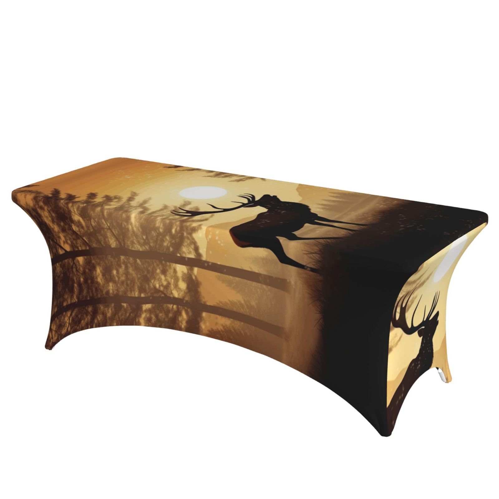 QMKFWT Elk Artwork Decorative Tablecloth Protector for Wedding, Banquet & Parties6FT Spandex Rectangle Tablecloths, Stretch Washable Table Cloth Wrinkle Free Patio Table Cover