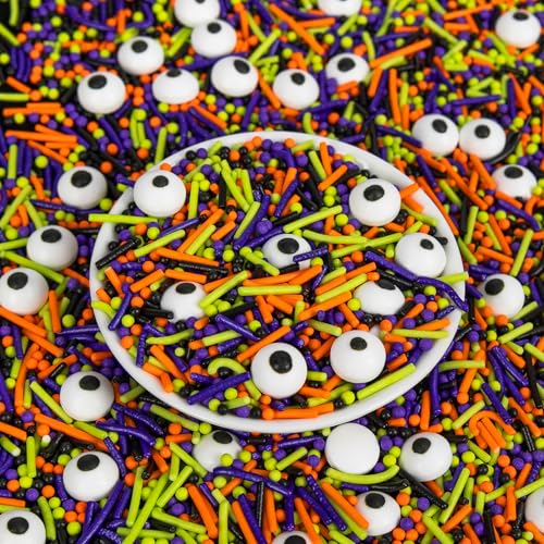 Image of Edible Halloween Sprinkles,Black White Eyes Purple Green Orange and Black Pearls and Jimmies Mixed,130g /4.58ounce,Monster Sprinkle for Cake Decorations,Baking,Ice Cream,Cookies,Cupcake Topper,Halloween Supplies Children's Party