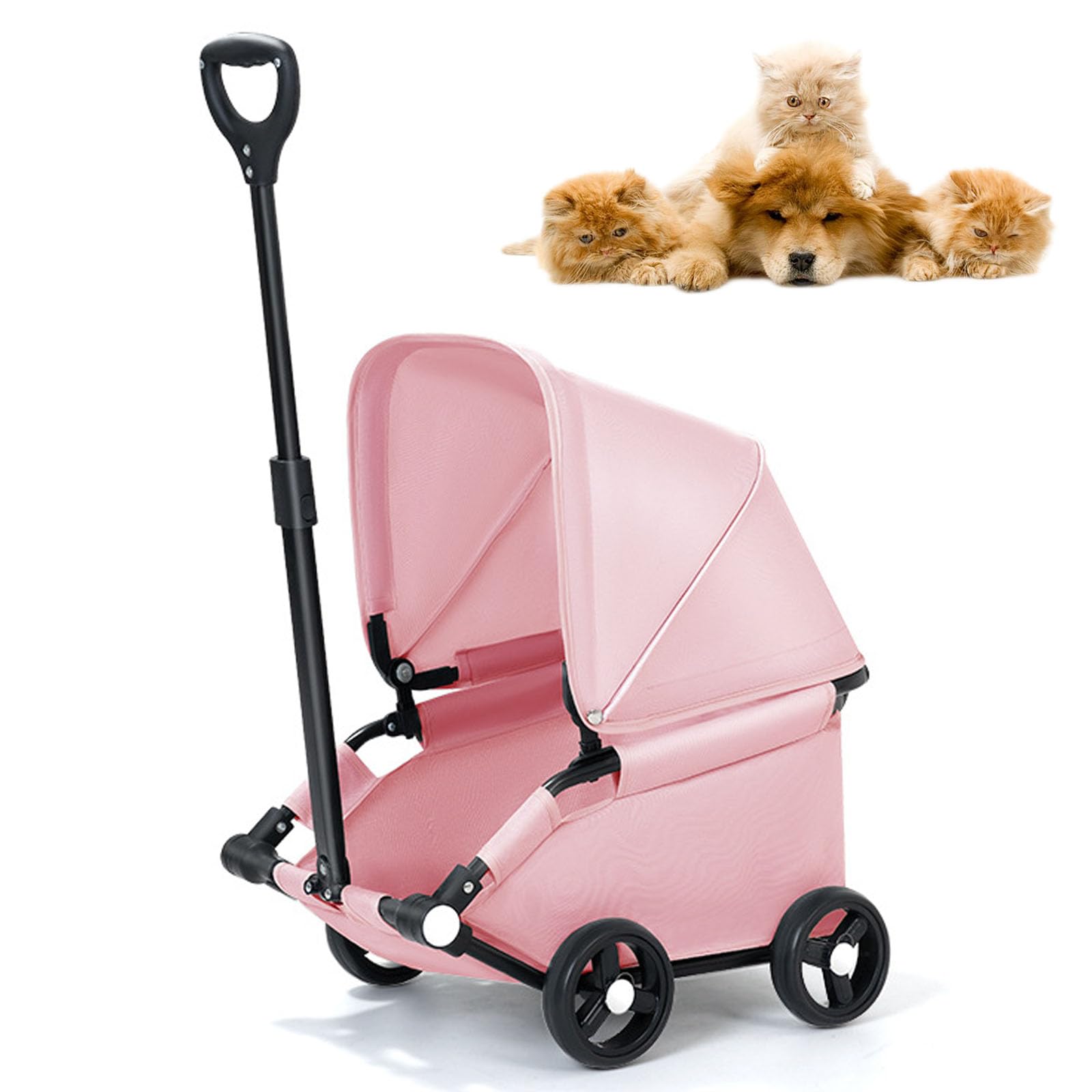 Poussette chien avec pare-soleil rose et 4 grandes roues pour moyen animal