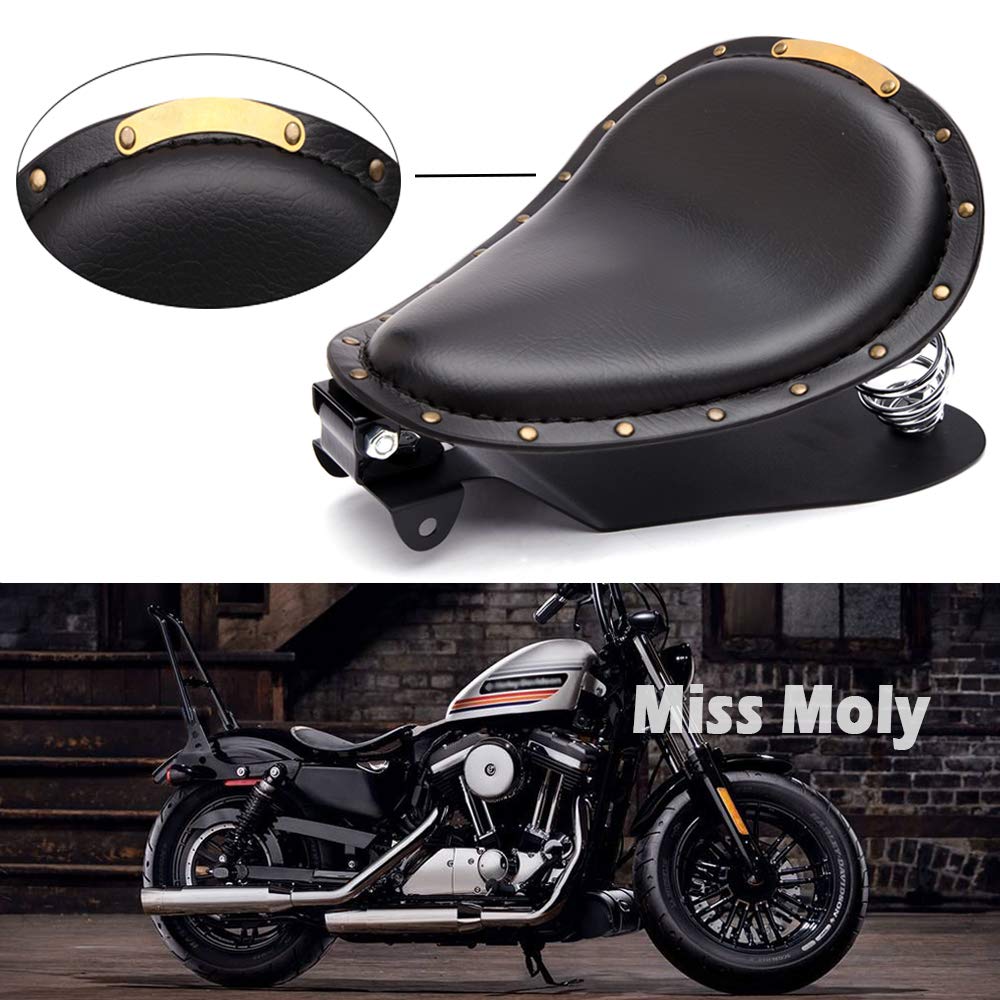 Motorrad Leder Solo Sitz, Motorrad Sitz Mit Frühling Grundplatte für Bobber Sportster XL1200 883 48 Dyna Softail(Schwarz)