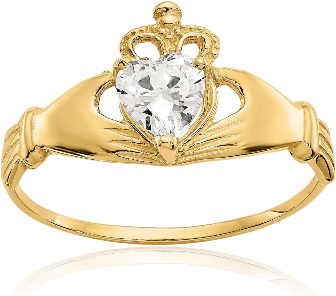 IceCarats 14K Solid Yellow Gold 0.50 carat Cubic Zirconia Extra Wide Celtic Claddagh Promise Ring 16mm Band Heart Cut, Prong Set