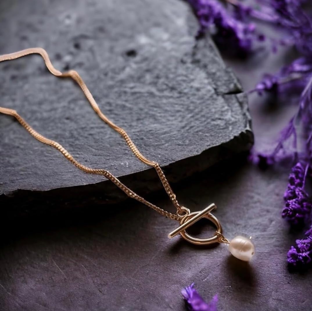 Baroque Freshwater Pearl Pendant Necklace 18K Karat Gold Plated Mothers Day Gift for Women - Real Pearl Necklace with Toggle Chain - 23 Inch Chain Gold Plated Jewelry, Nickel Free, Hypoallergenic - Image 4