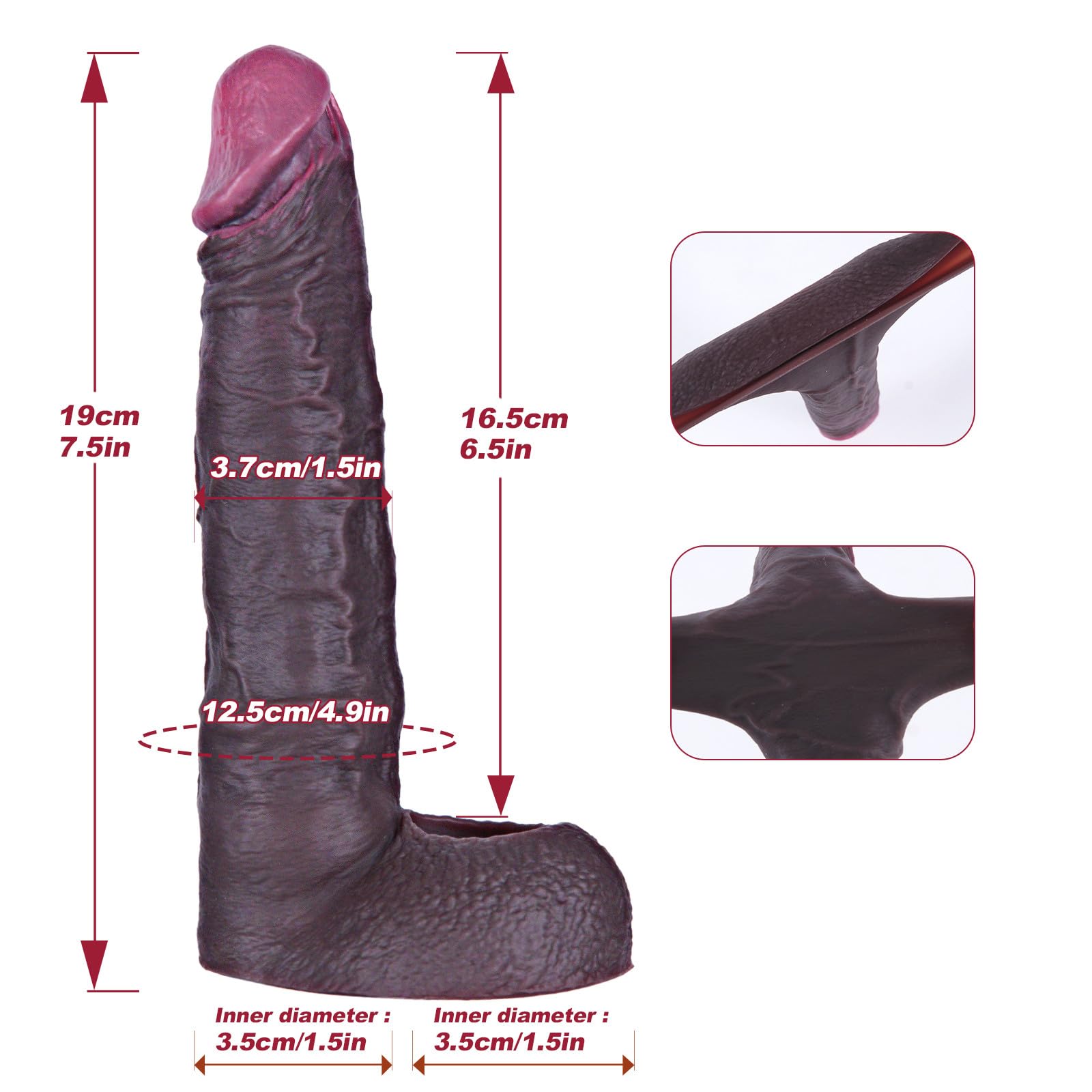 Allargatore realistico per pene maschile, fodera in silicone riutilizzabile 7,5 pollici con anello spesso, per ritardare l’eiaculazione, migliorare l’erezione, giocattolo sessuale per coppie maschili