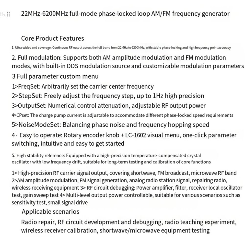 Générateur de Fréquence Transceiver 22MHz-6200MHz, PLL, AM/FM, Transceiver HF, Oscillateur à Fréquence Variable