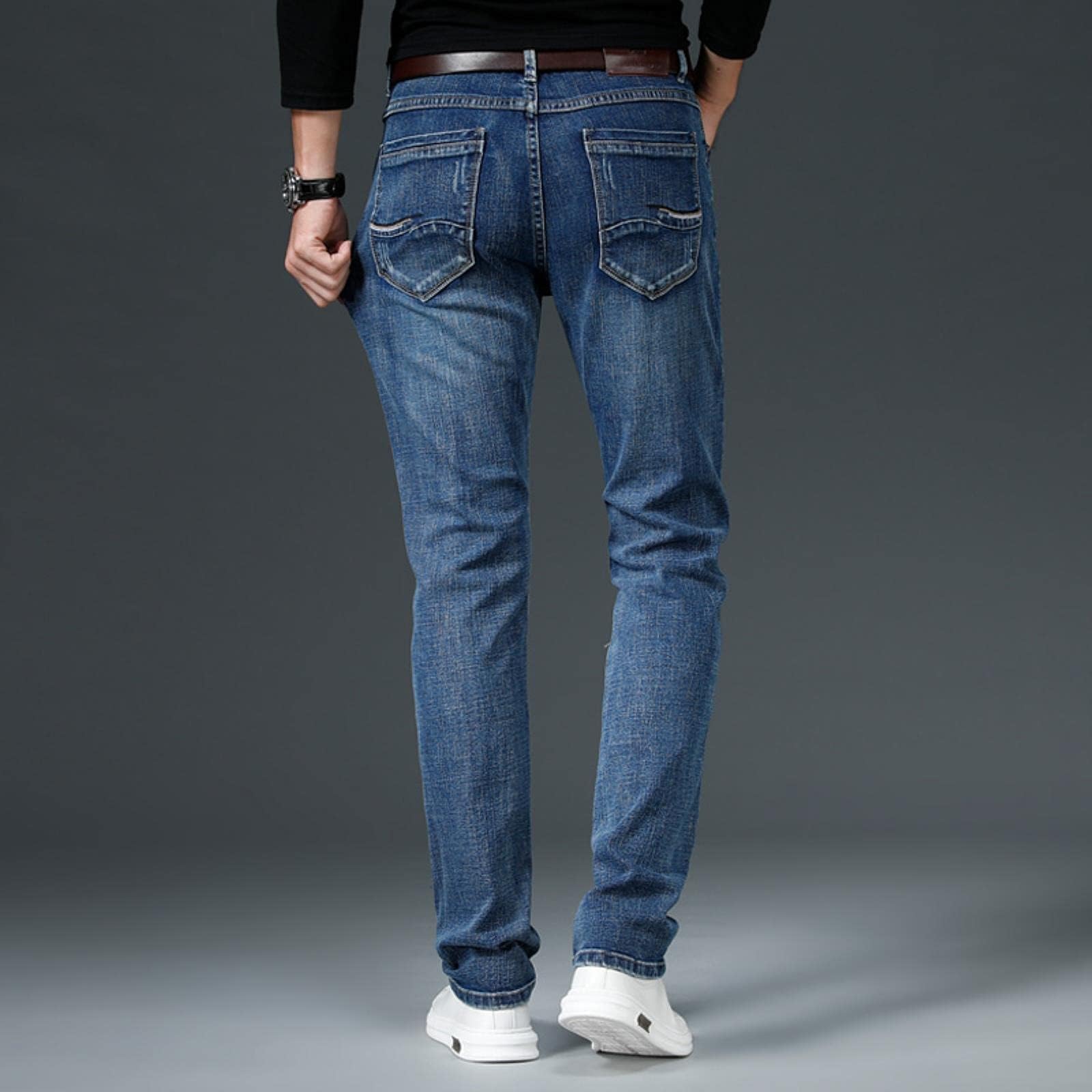 Jeans Uomo Vita Elastica IDEALSANXUN - Denim Comodo, Gamba Dritta, Colore Azzurro, Taglia 44W/30L - 3