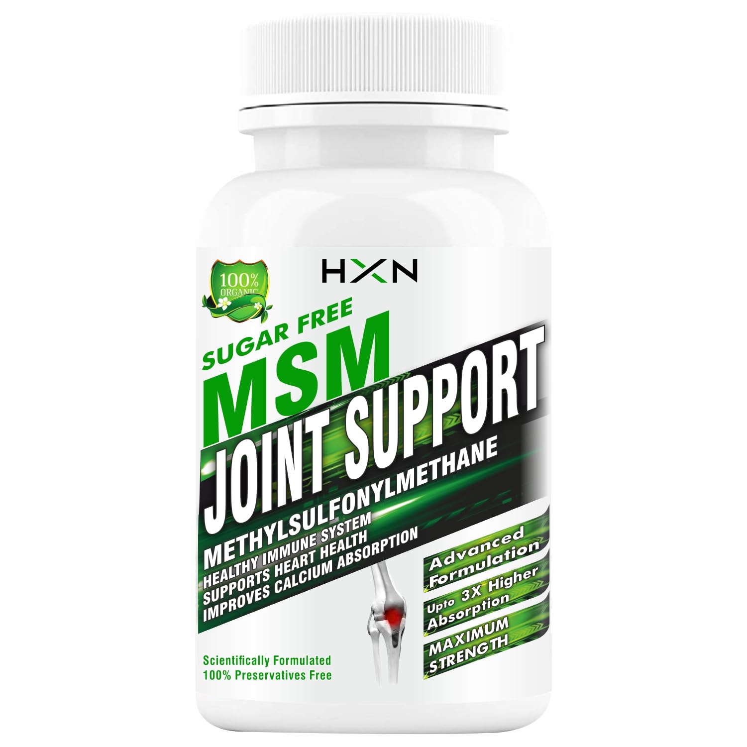 HXN MSM Powder Supplements, Vitamin C, And D3, To Pain Relief And Joint Support Supplement-60 Tablets (No Capsule Pack 1)