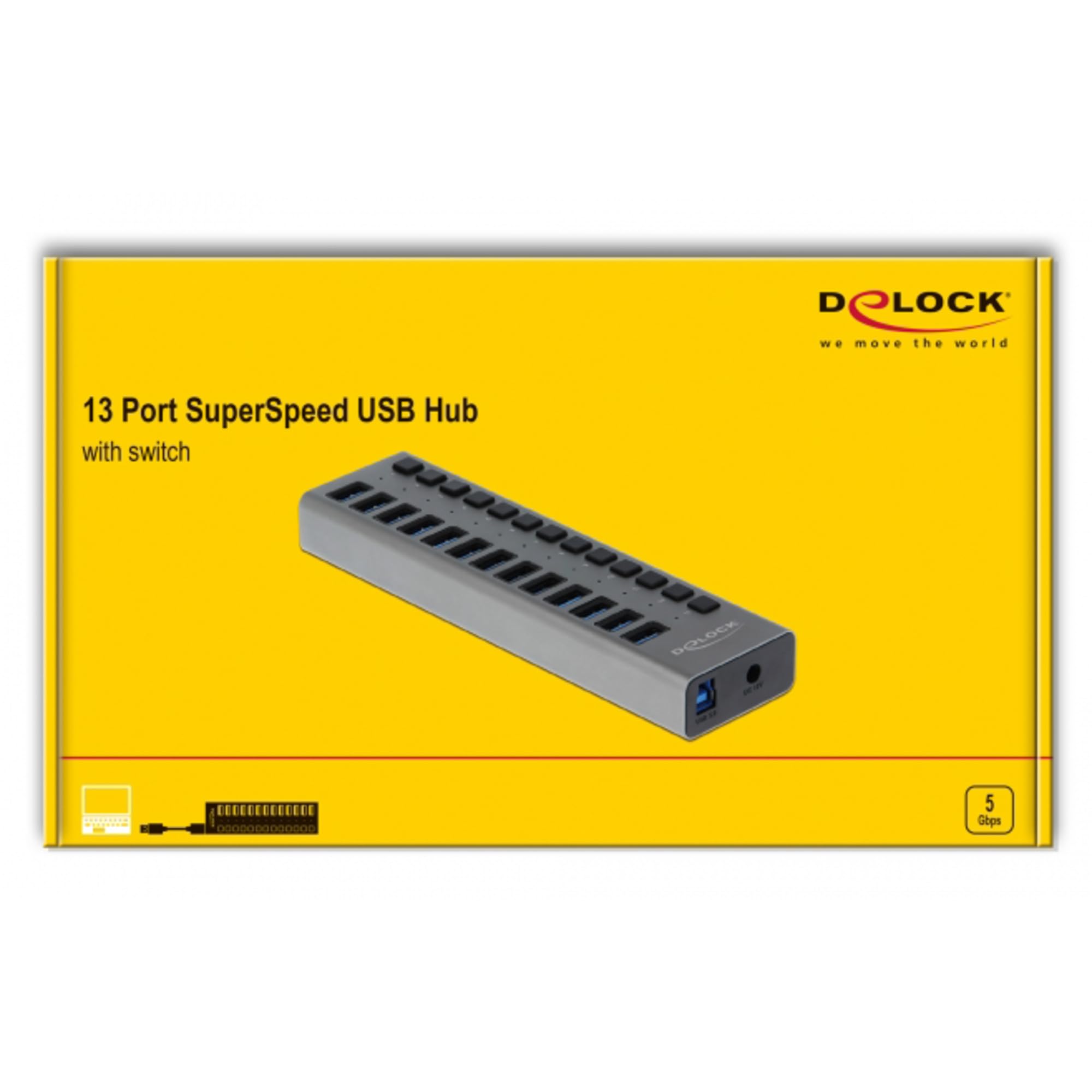 Delock Concentrador USB Externo SuperSpeed con 13 Puertos + Interruptor