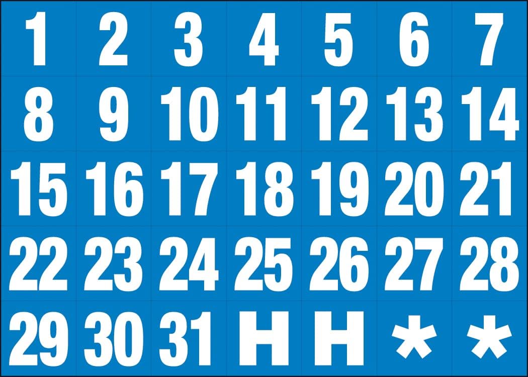Magna Visual Calendar Dates 1 x 1 White on Blue Magnets