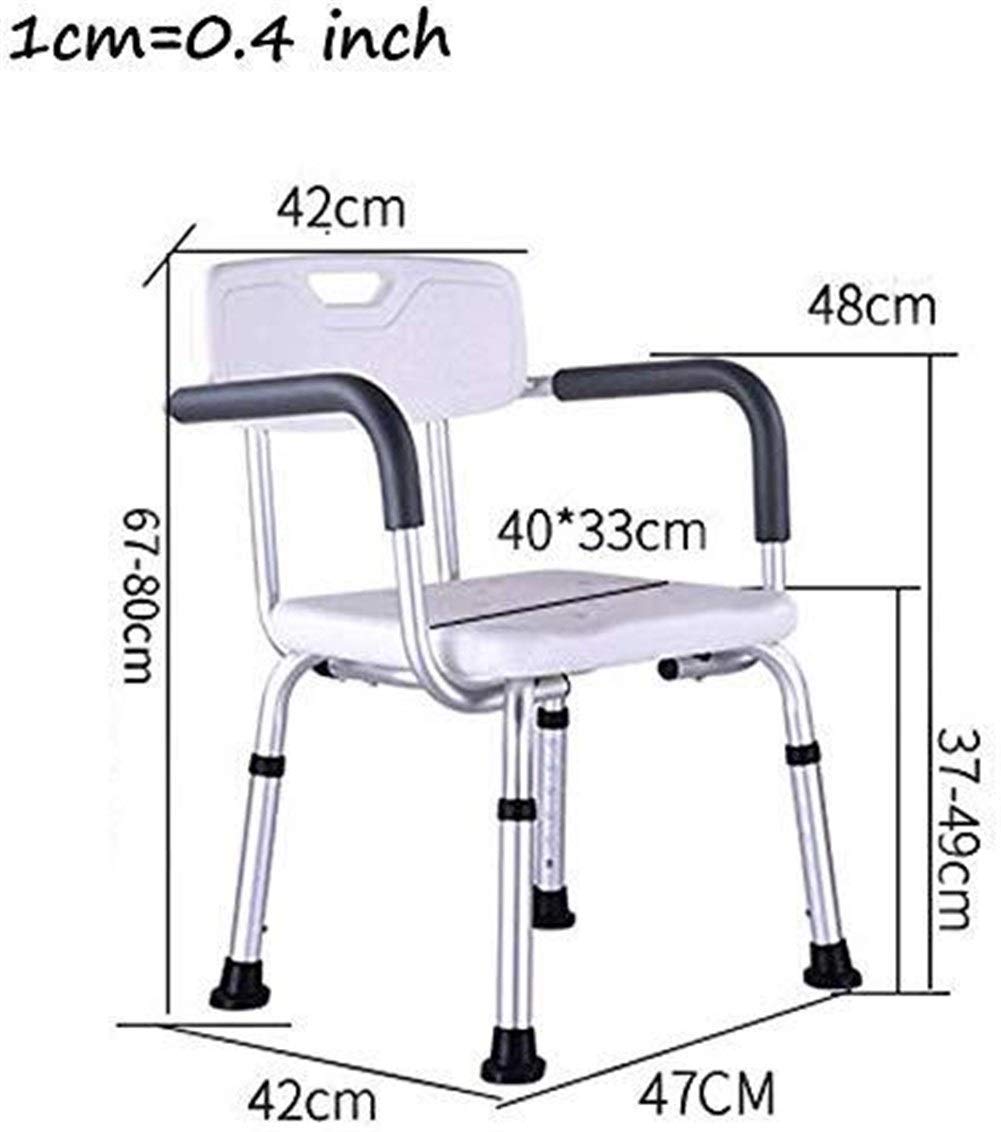 Taburete de Ducha Silla de baño Asiento de baño con apoyabrazos con Respaldo Altura Ajustable Portátil Ligero Aluminio Carcasa Antideslizante Cojinete 200 Kg