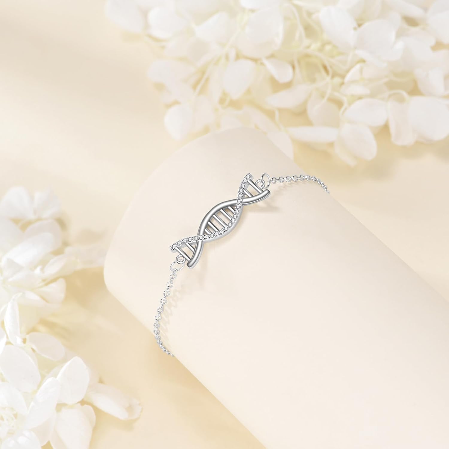 AOBOCO DNA Double Helix Chemistry Science Molecule Biology Bracelet 925 Sterling Silver Science Gifts for Women Science Gifts for Adults
