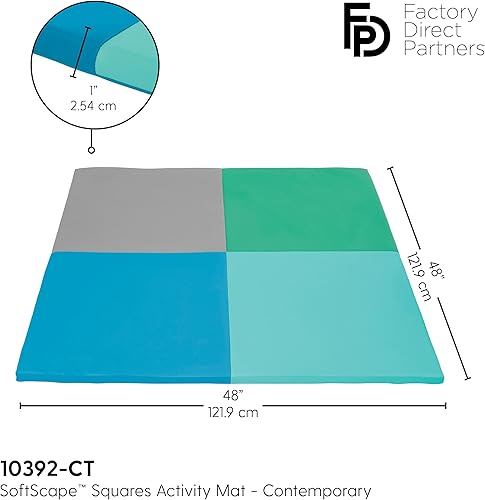 Miniatura 2 de Factory Direct Partners 10392-CT SoftScape Squares - Tapete de actividades para bebés y niños pequeños, tiempo boca abajo para bebés, juego colorido