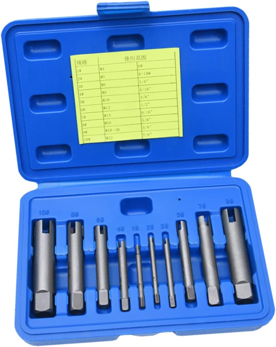 ARTIBETTER Alloy Screw Extractor Set 10-Piece Broken Tap Removers with Storage Box Universal Damaged Bolt Removal Tool for Home and Auto Repairs