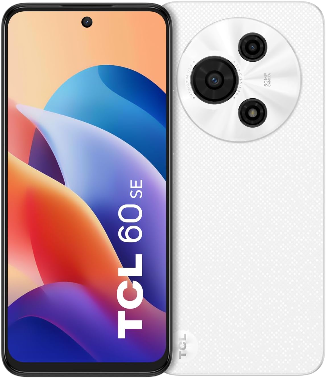Téléphone portable TCL 60 SE, écran HD+ de 6,7 pouces, smartphone débloqué de 8 + 512 Go, double caméra 50 MP, grande batterie de 5 200 mAh, téléphone portable Android 15, double haut-parleur, Blizzard blanc