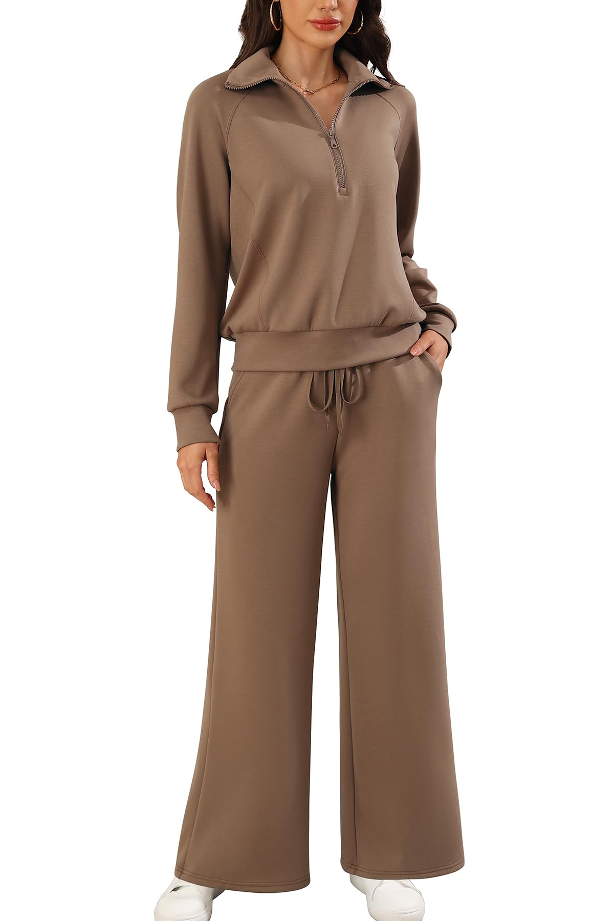 SHEKINI Dres treningowy, damski dres do joggingu, z długim rękawem, zestaw wypoczynkowy, strój sportowy 1/2, zamek błyskawiczny, bluza rekreacyjna, spodnie do biegania z szerokimi nogawkami