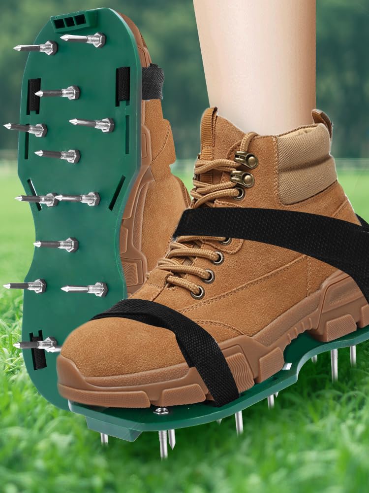 US Lawn Aerator Shoes Manual Lawn Aerator with Spike Adjustable Spiked Aerating Sandals Reusable Plastic Lawn Aerator Sandals Lawn Equipment Tool for Yard Patio Garden Lawn(green)