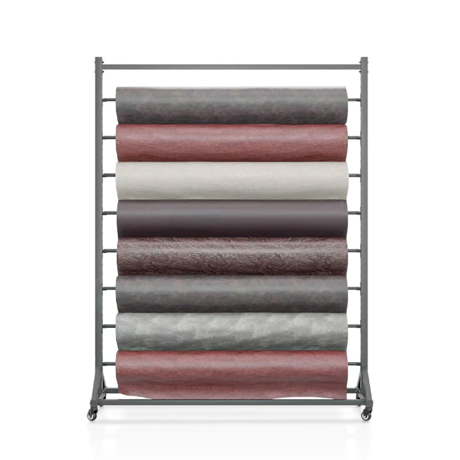 Estante de almacenamiento de rollo de tela resistente, organizador de acero móvil con ruedas para vinilo, cuero y película de ventana, soporte rodante de 6 capas para un fácil acceso
