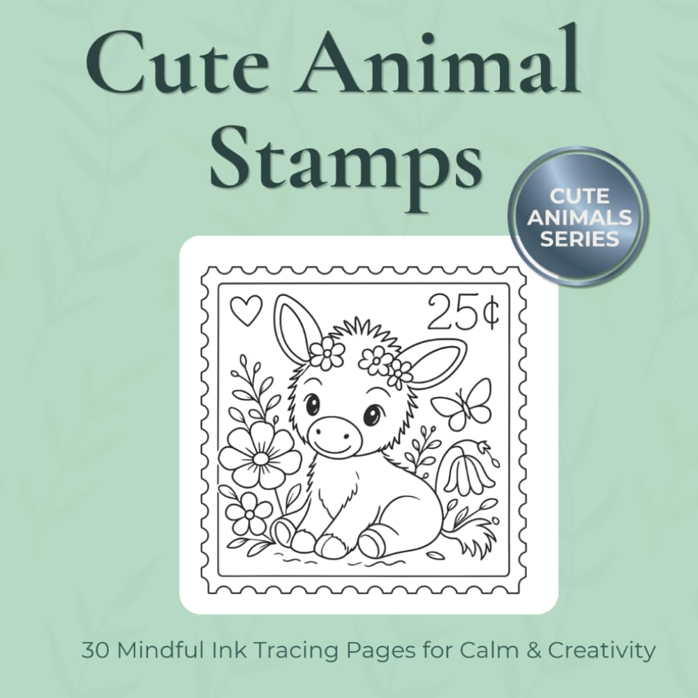 Cute Animal Stamps - Ink Tracing Book: Mindful tracing activity to relax and unwind. 30 cute animal images to trace with ink (Mindful Ink Tracing - Cute animals Series)