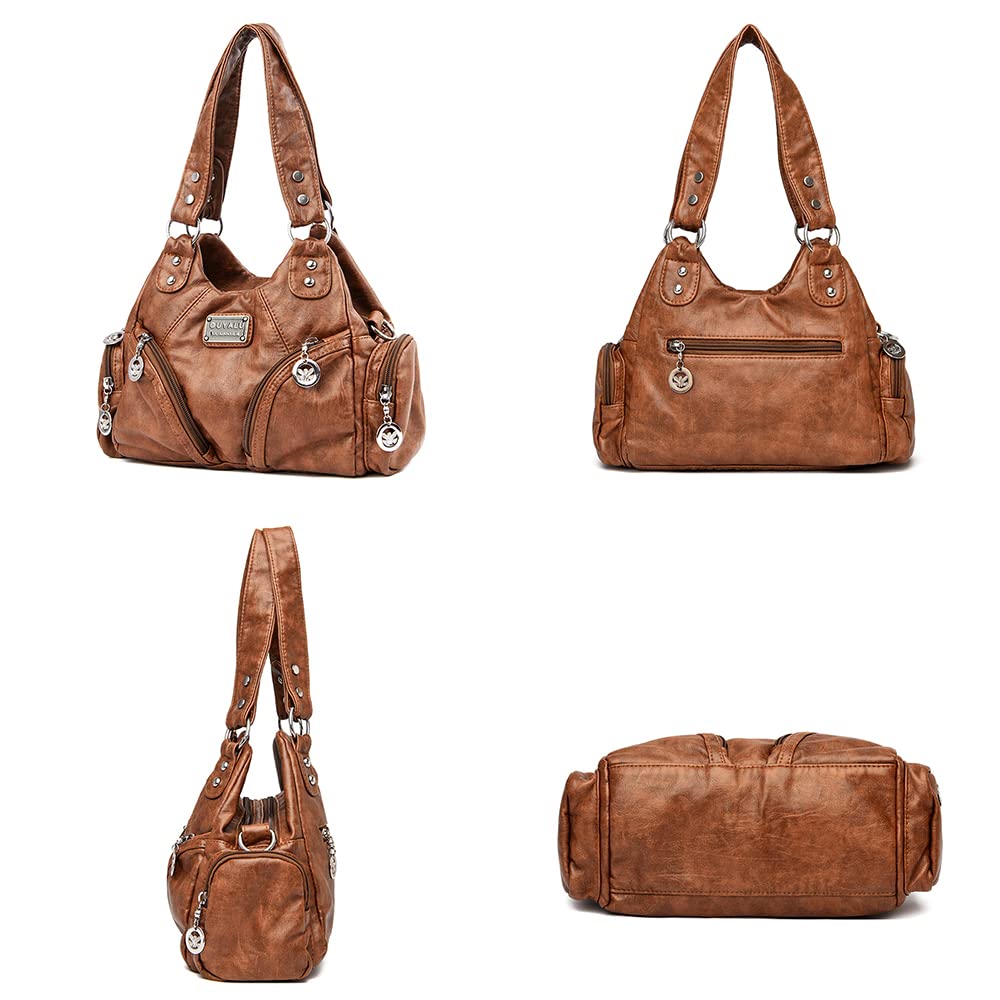 Sac à Main portés Main avec bandoulière Sac Hobo Vintage Sacs à Main portés épaule pour Femme en Cuir PU Sacoche Rétro Sac a Main élégant Sac bandoulière pour Dames Mère Brun