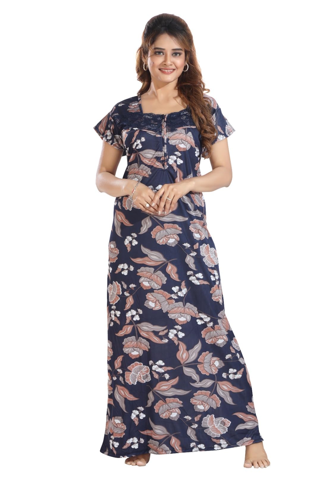 gutthi Women's Satin Printed Maxi Nighty-picture-11