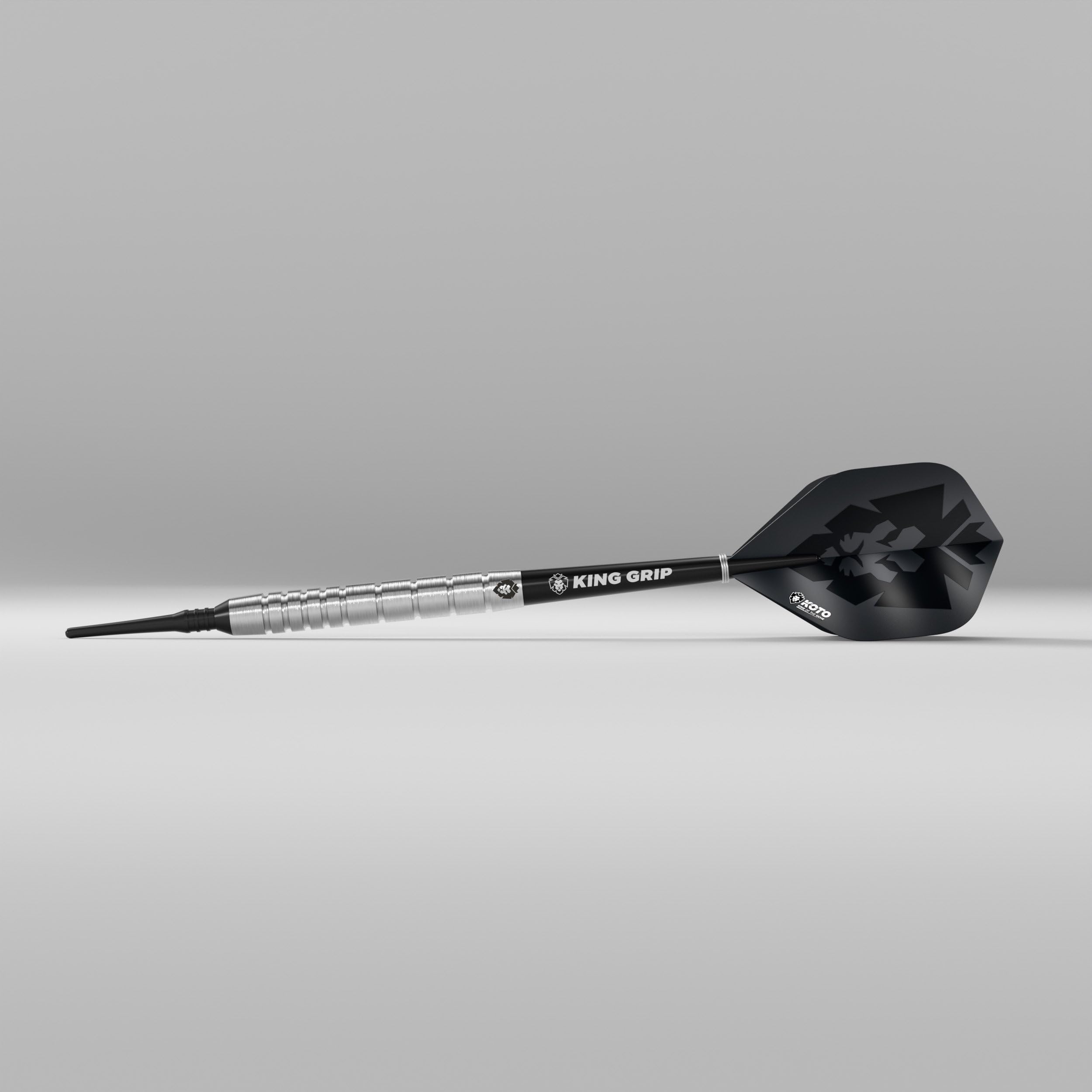 KOTO - Kingfly V1 90% Softdarts,18 G, Silber, Soft Tip Dartpfeile Inkl. 3 Barrels, 2 Sets Flights + Schäfte & Dartwallet, Firm Ringgrip