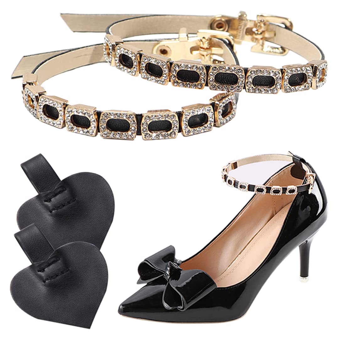 luchike1 Pair High Heels Ankle Straps with Self-Adhesive Heel Cushion Detachable Rhinestones Shoe Straps for Pumps Flats Stilettos