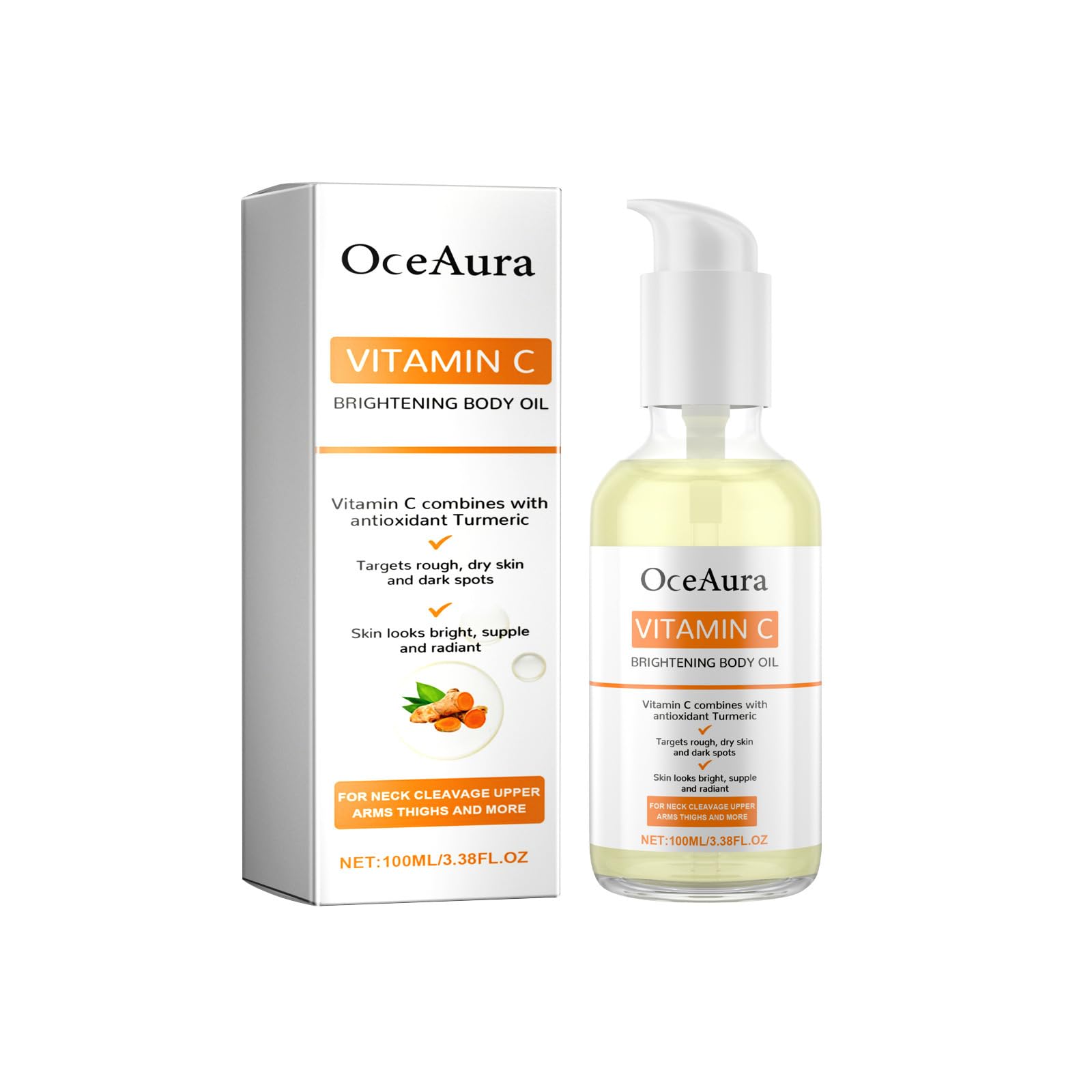 Maquillaje Vitamina C y aceite corporal nutritivo, iluminador e hidratante, aceite corporal reafirmante de colágeno, cuidado de la piel, aceite corporal nutritivo, iluminador e (White, 14.5x4cm)