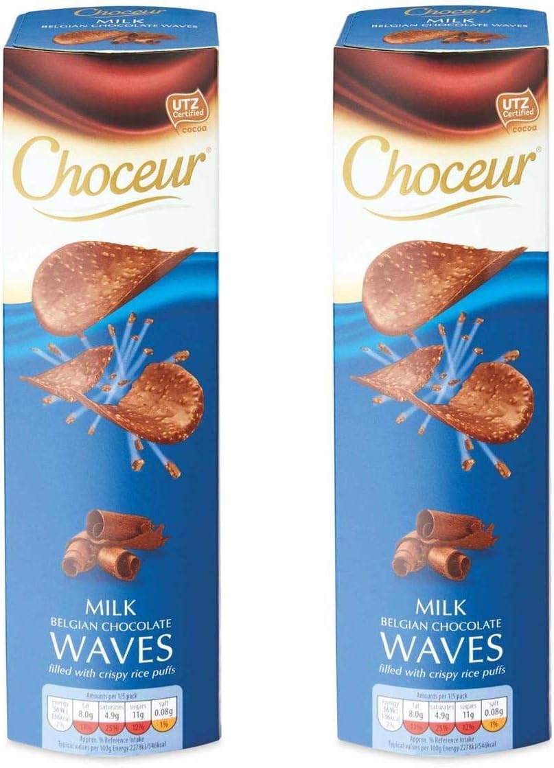 Aldi Choceur Belgian Milk Chocolate Waves Crisps | Thin & Light Curves | 2 x 125g