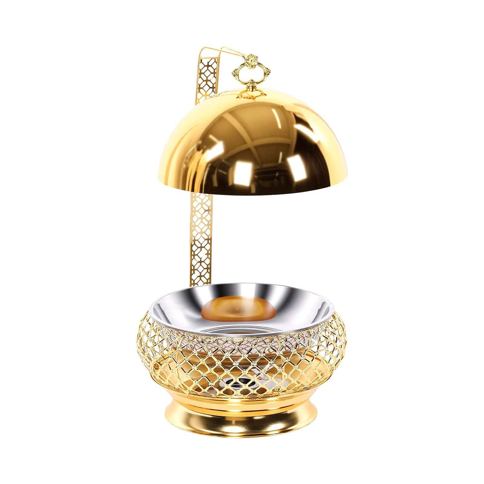 Fockety Fuente de Acero Inoxidable Redonda con Tapa y Asa para Buffet Caterings