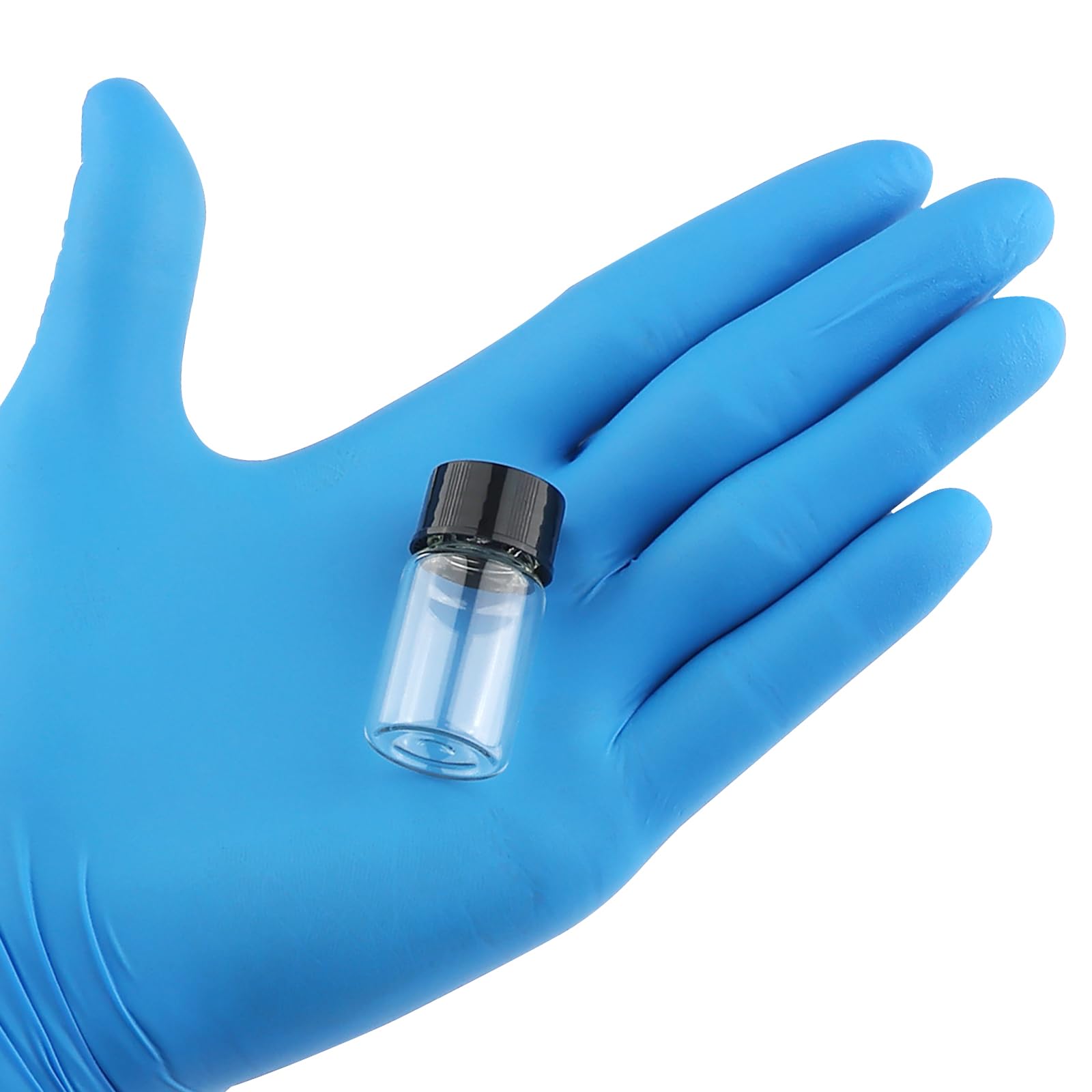 Mini flaconcini trasparenti da 7 ml in vetro con tappo a vite nero, contenitori da viaggio trasparenti per test di laboratorio, confezione da 16