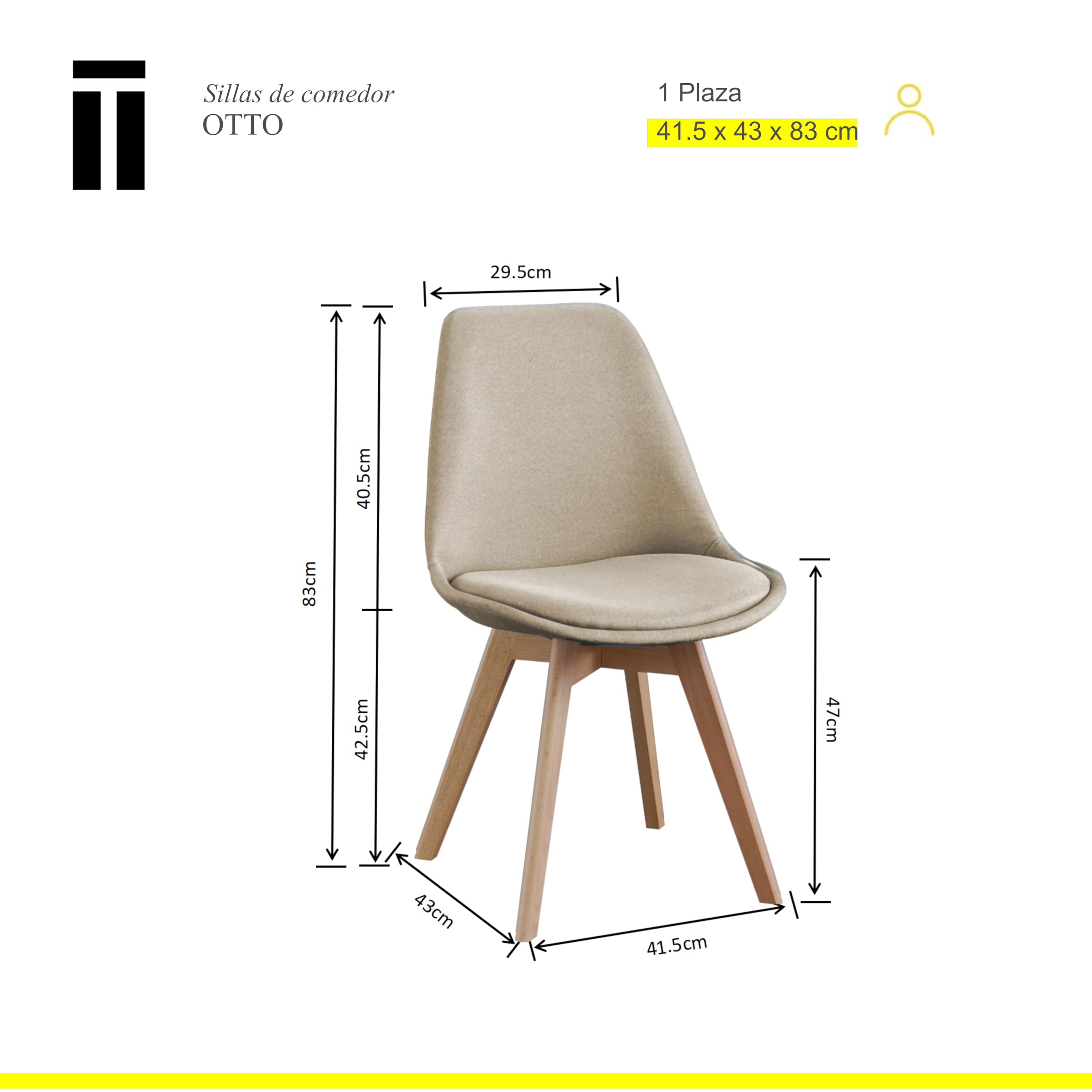 SHIITO | Modelo Otto - Pack de 2 Sillas de Comedor de Estilo Nórdico | Tapizadas con Tela | 41.5 x 43 x 83 - Color Visón | Diseño Sencillo y Elegante | con Patas de Haya — view 2