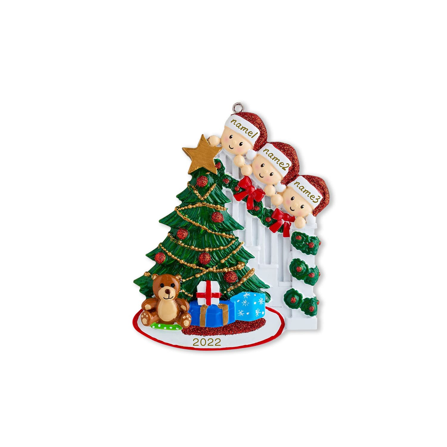 kaululu Personalised Christmas Tree Decorations Wood Pendant Christmas Ornaments with Names for Home,Indoor New Year Gifts (Style 2, Name 3)