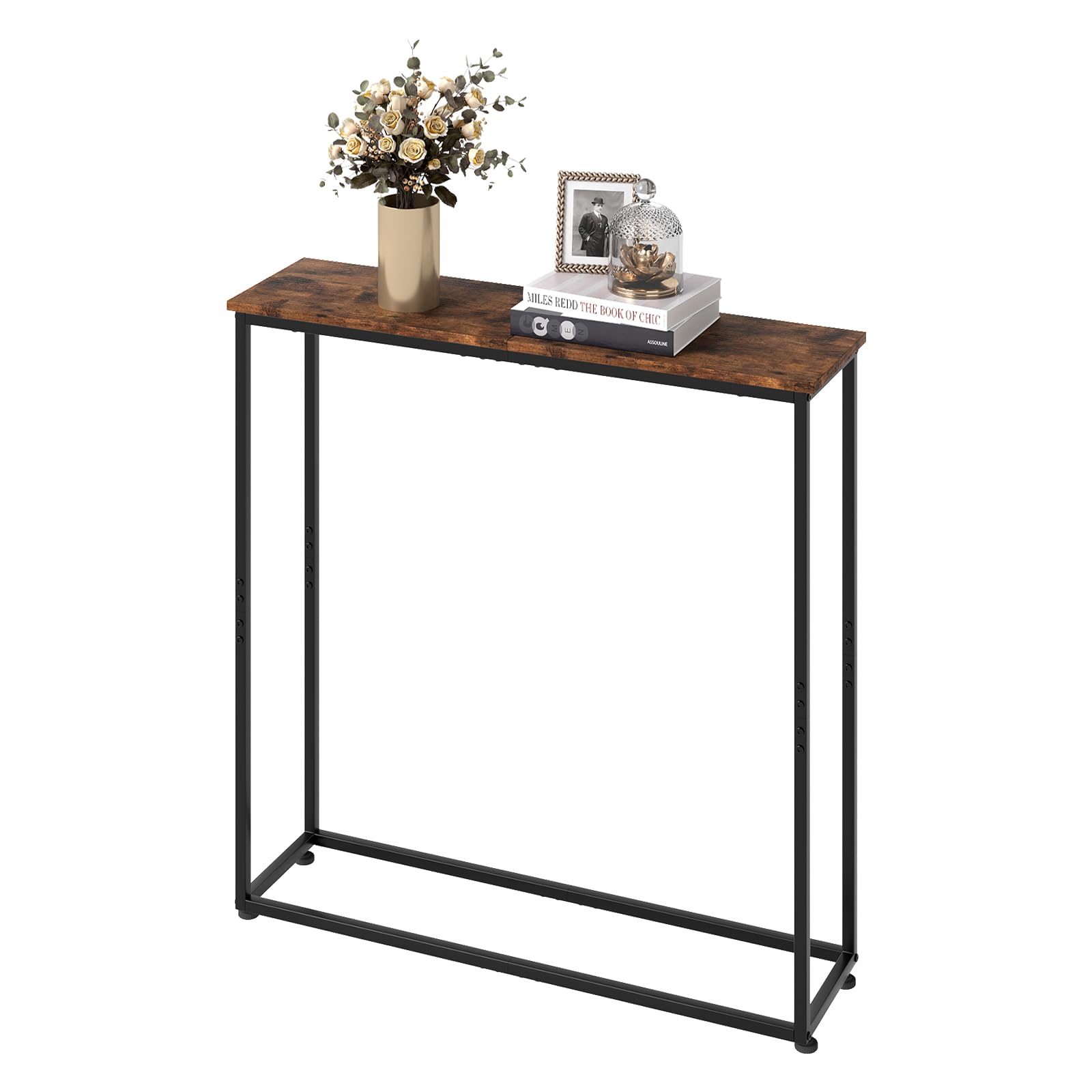 Levede Slim Console Table for Hallway, 20 cm Narrow Console Table, Metal Frame Hallway Table with Adjustable Feet, Industrial Behind Sofa Table for Small Spaces (Style B)