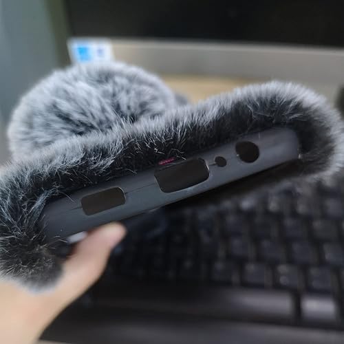 Miniatura 3 de Funda femenina compatible con Honor con 2 protectores de pantalla de vidrio templado, funda mullida de piel sintética (conejo gris, para Honor 50