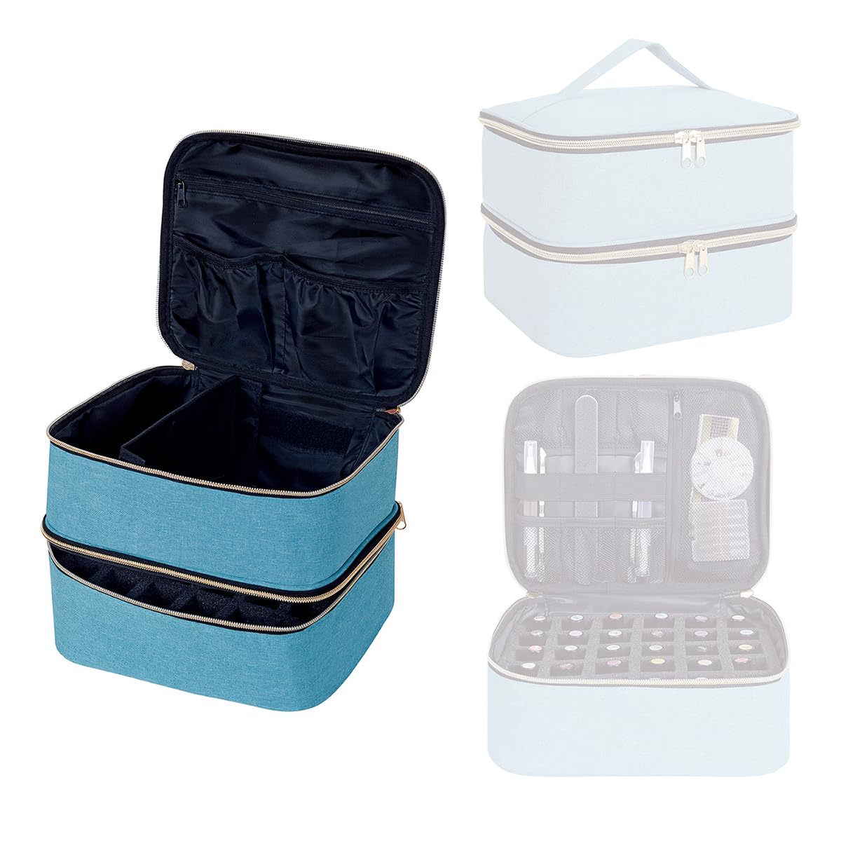 UOZL Nail Polish Organizer, Handheld Double Layer Organizer Holds 30 Bottles (15 ml/0.5 floz) with Adjustable Dividers for Nail Polish Small Manicure