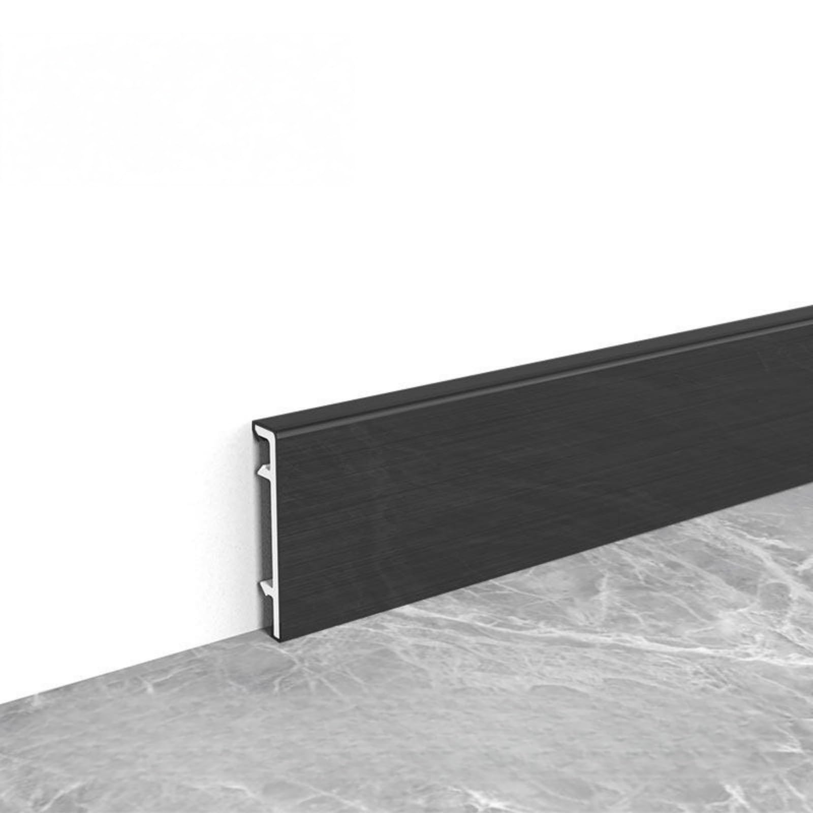 Bordo per pavimenti, in lega di alluminio anodizzato, battiscopa da 122 cm, 2 pezzi, resistente, resistente all'umidità, modanatura da parete per salotti e pavimenti in laminato (nero, 4 cm)