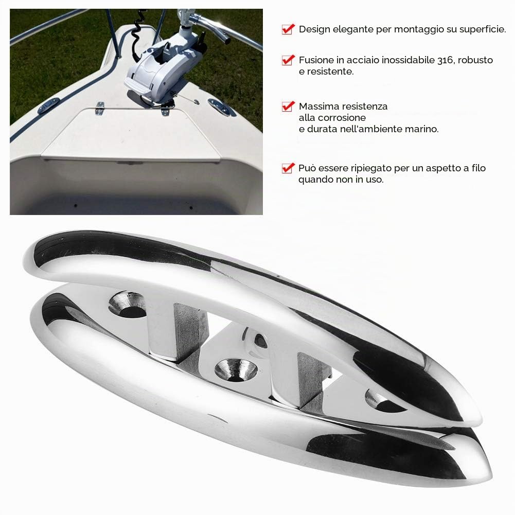Bitte Pieghevoli in Acciaio Inox 316, 5 Pollici, per Pontili Marine, Ormeggio