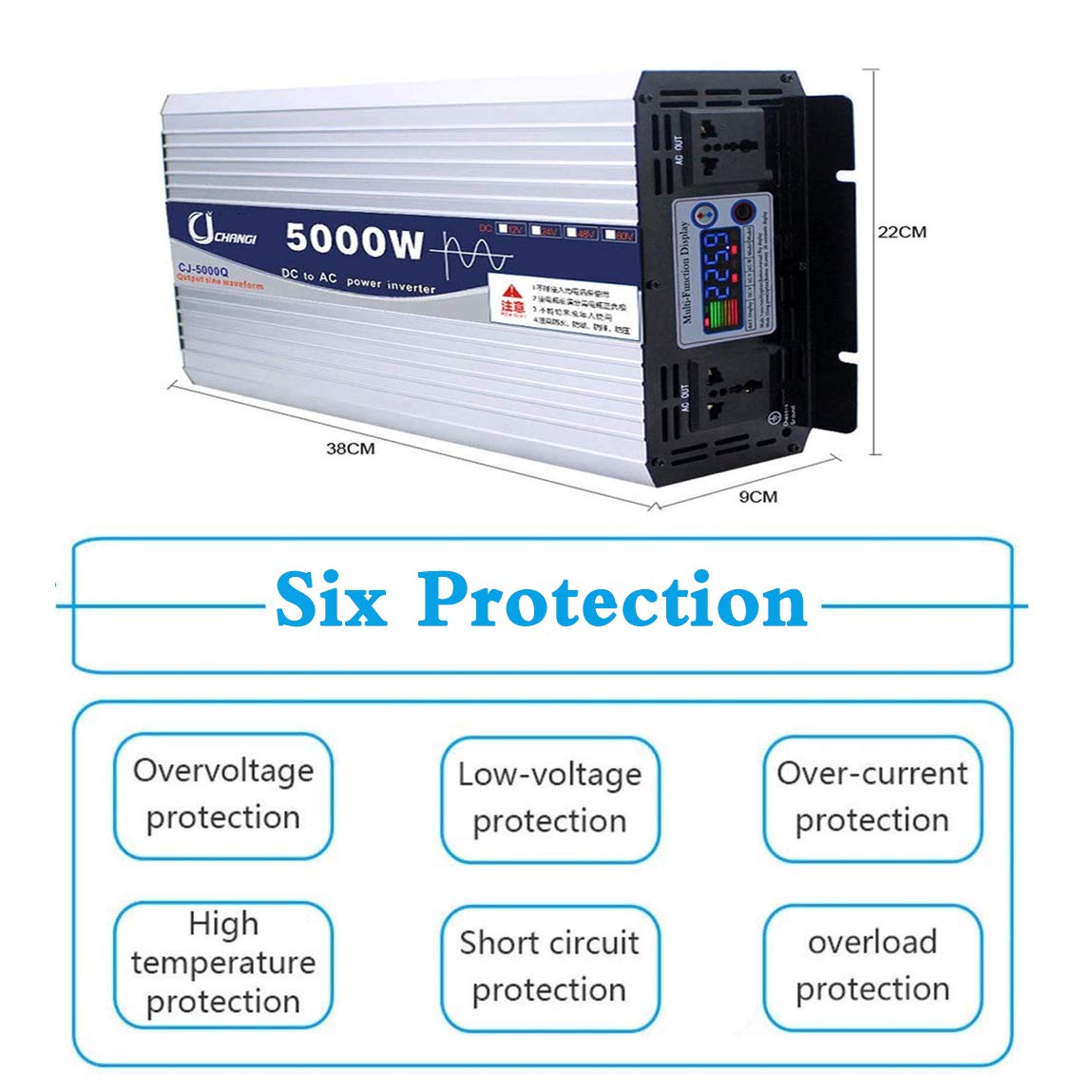 WGE Inversor De Onda Sinusoidal Pura DC 12V / 24V / 48V / 60V / 72V A AC 220-230V Inversor De Potencia De Alta Eficiencia 600W-6000W,5000w,12V